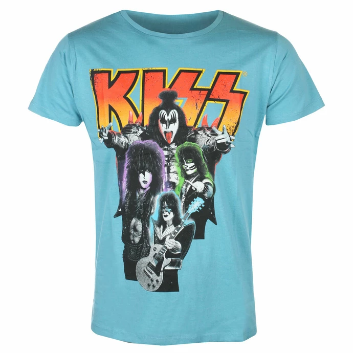 Men's T-shirt Kiss - Neon Band - BLUE - ROCK OFF